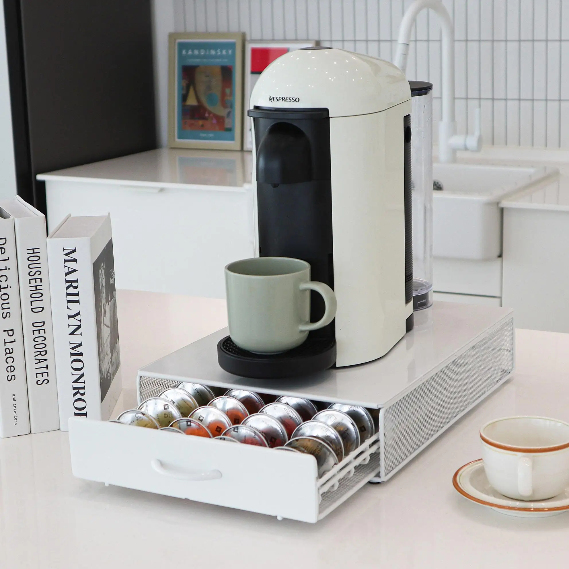 Coffee Capsule Holder - Koffiecapsulehouder Capsules Opbergrek witte Organizer Lade