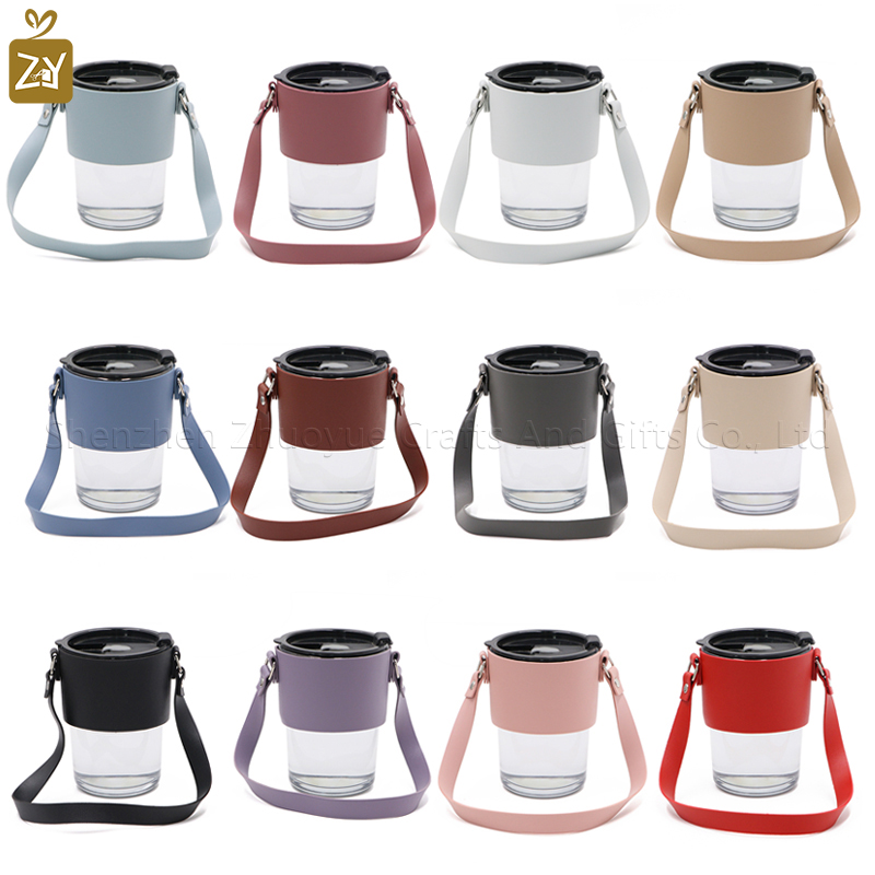 Coffee Tea Shop - PU lederen handheld koffiekopje bamboe bekerbeschermer