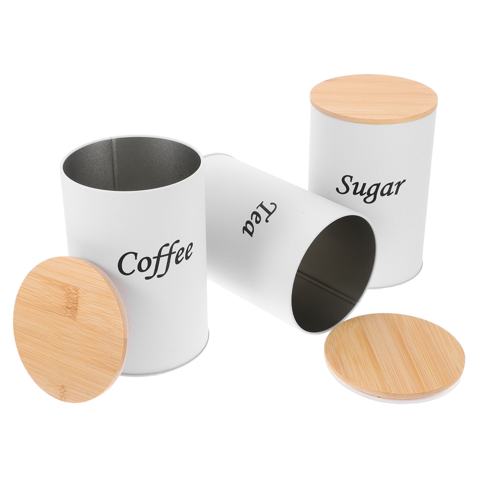 Coffee Tea And Bean - 3 stuks luchtdichte ronde voorraadbusjes gegalvaniseerd